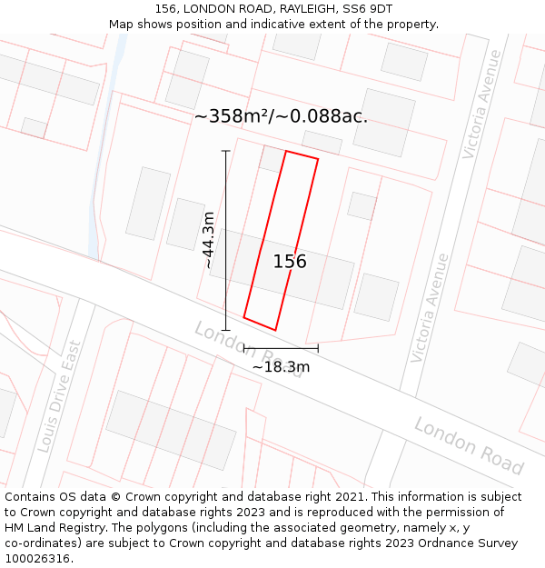 156, LONDON ROAD, RAYLEIGH, SS6 9DT: Plot and title map