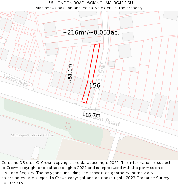 156, LONDON ROAD, WOKINGHAM, RG40 1SU: Plot and title map