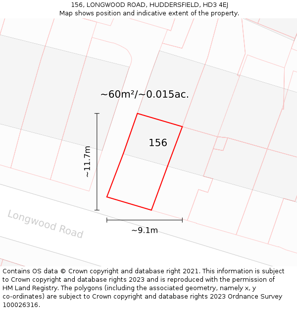156, LONGWOOD ROAD, HUDDERSFIELD, HD3 4EJ: Plot and title map