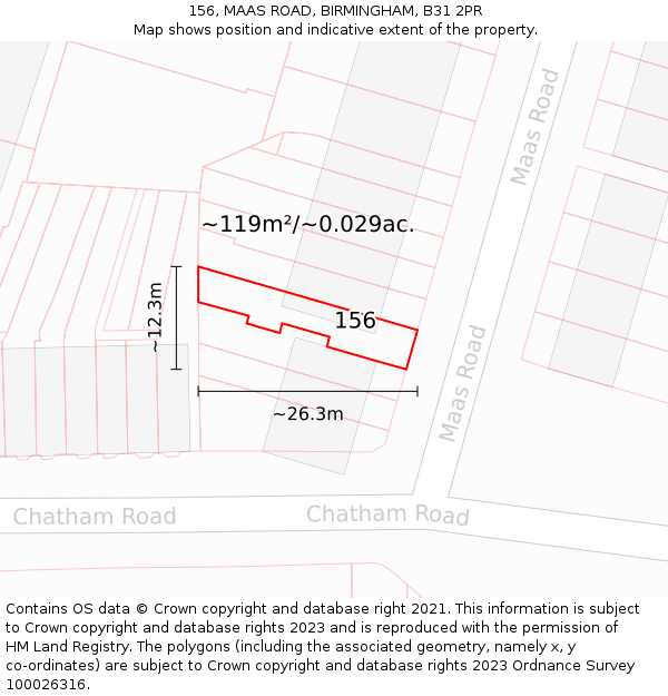 156, MAAS ROAD, BIRMINGHAM, B31 2PR: Plot and title map