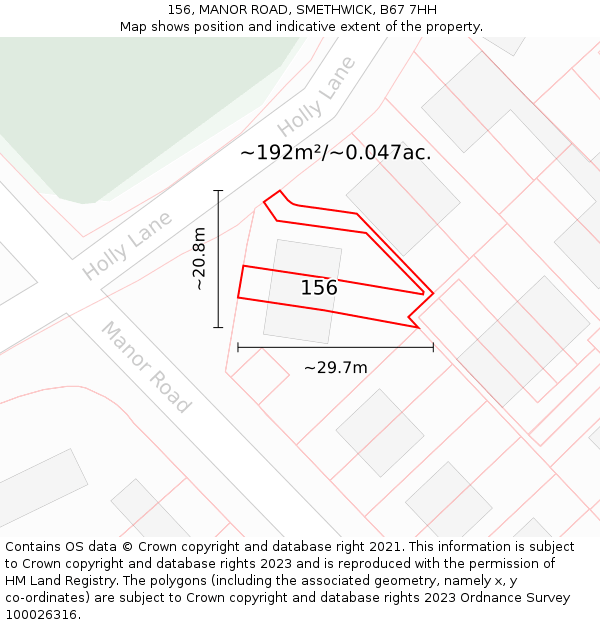 156, MANOR ROAD, SMETHWICK, B67 7HH: Plot and title map