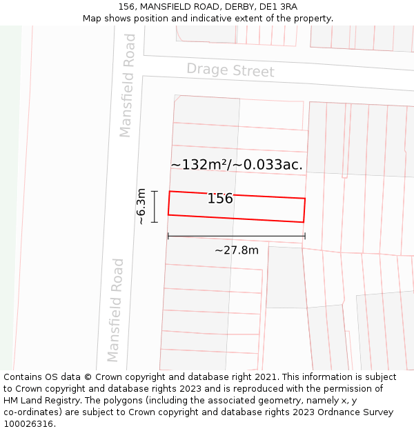 156, MANSFIELD ROAD, DERBY, DE1 3RA: Plot and title map