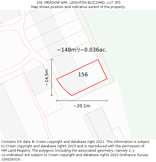 156, MEADOW WAY, LEIGHTON BUZZARD, LU7 3FS: Plot and title map