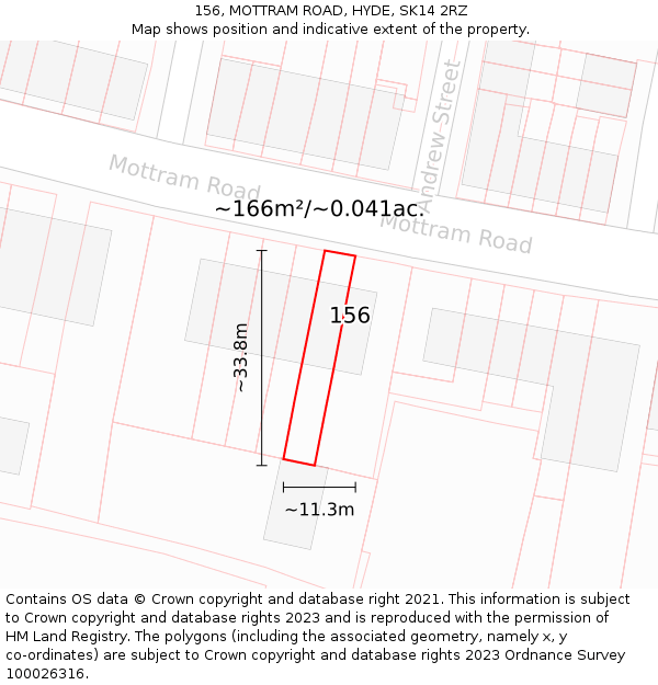 156, MOTTRAM ROAD, HYDE, SK14 2RZ: Plot and title map