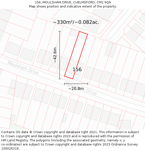 156, MOULSHAM DRIVE, CHELMSFORD, CM2 9QA: Plot and title map