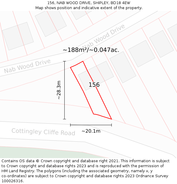 156, NAB WOOD DRIVE, SHIPLEY, BD18 4EW: Plot and title map
