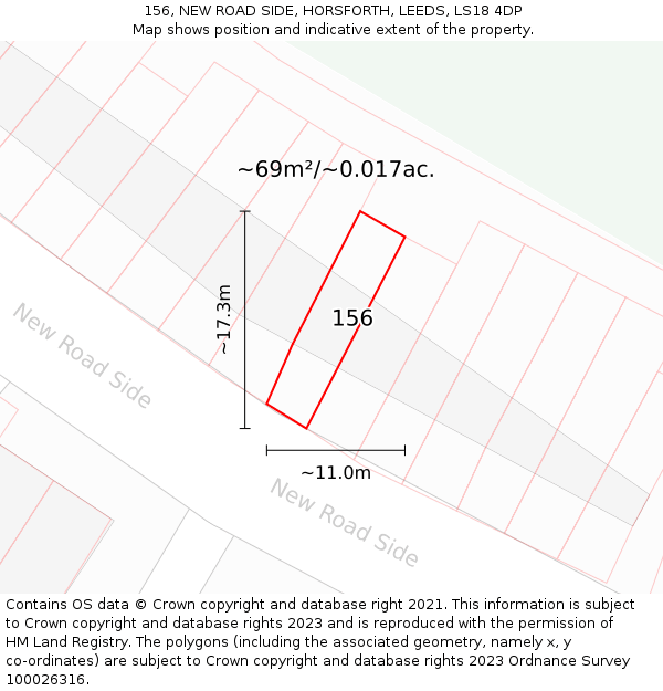 156, NEW ROAD SIDE, HORSFORTH, LEEDS, LS18 4DP: Plot and title map
