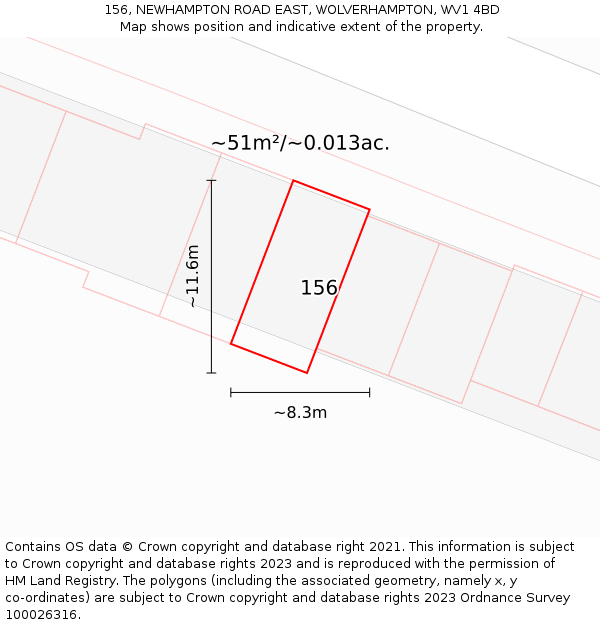 156, NEWHAMPTON ROAD EAST, WOLVERHAMPTON, WV1 4BD: Plot and title map