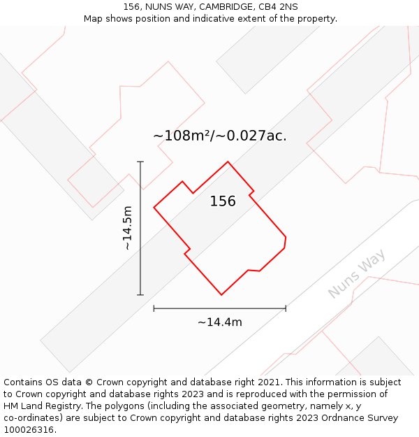 156, NUNS WAY, CAMBRIDGE, CB4 2NS: Plot and title map