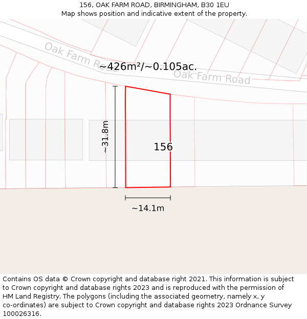 156, OAK FARM ROAD, BIRMINGHAM, B30 1EU: Plot and title map