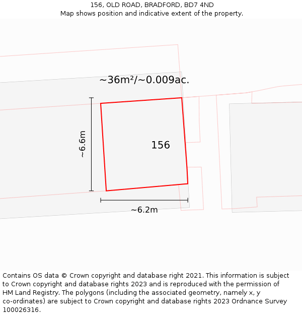 156, OLD ROAD, BRADFORD, BD7 4ND: Plot and title map