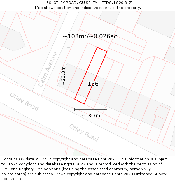 156, OTLEY ROAD, GUISELEY, LEEDS, LS20 8LZ: Plot and title map