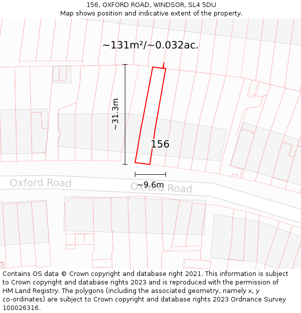 156, OXFORD ROAD, WINDSOR, SL4 5DU: Plot and title map