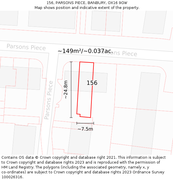 156, PARSONS PIECE, BANBURY, OX16 9GW: Plot and title map