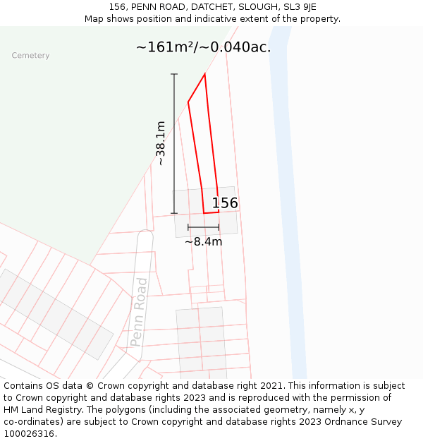 156, PENN ROAD, DATCHET, SLOUGH, SL3 9JE: Plot and title map