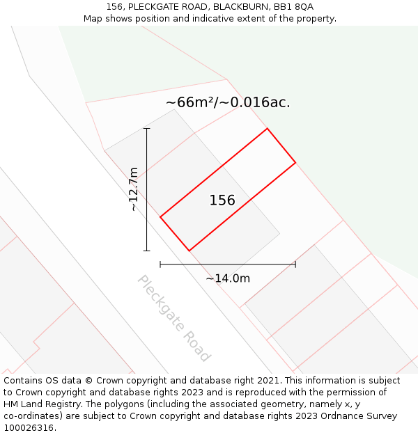 156, PLECKGATE ROAD, BLACKBURN, BB1 8QA: Plot and title map