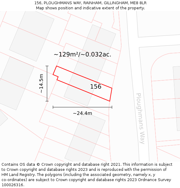 156, PLOUGHMANS WAY, RAINHAM, GILLINGHAM, ME8 8LR: Plot and title map