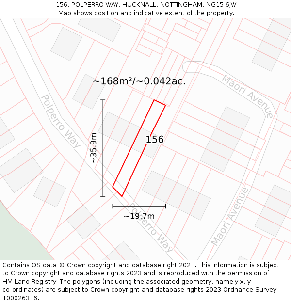 156, POLPERRO WAY, HUCKNALL, NOTTINGHAM, NG15 6JW: Plot and title map