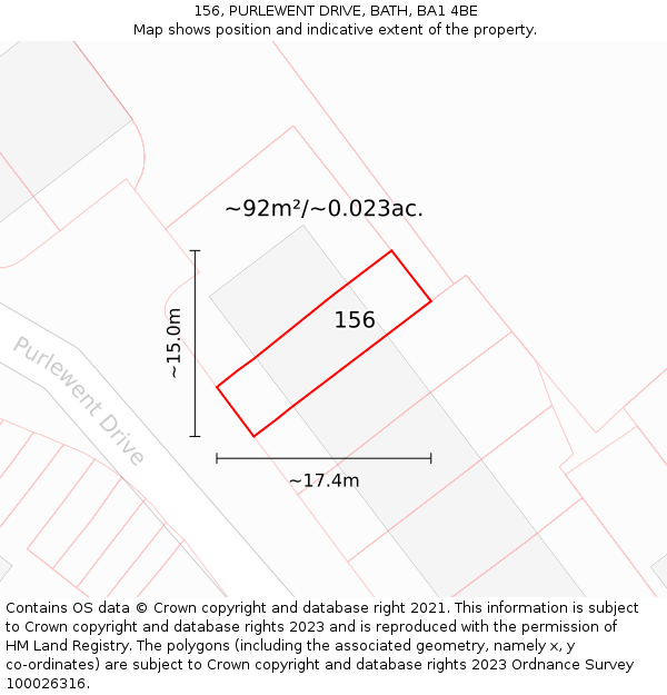 156, PURLEWENT DRIVE, BATH, BA1 4BE: Plot and title map
