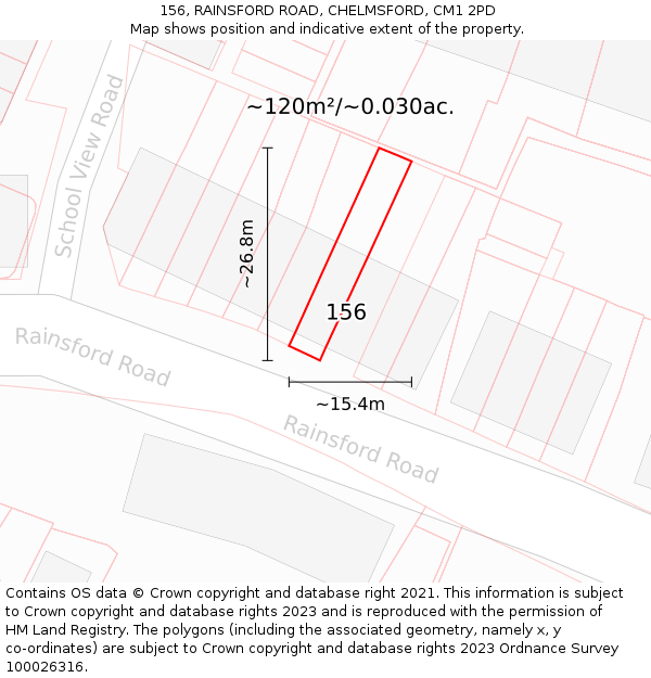 156, RAINSFORD ROAD, CHELMSFORD, CM1 2PD: Plot and title map