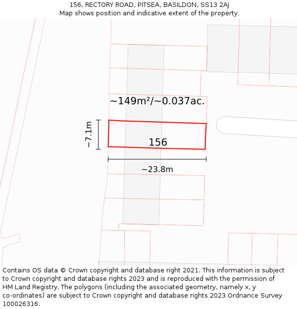 156, RECTORY ROAD, PITSEA, BASILDON, SS13 2AJ: Plot and title map