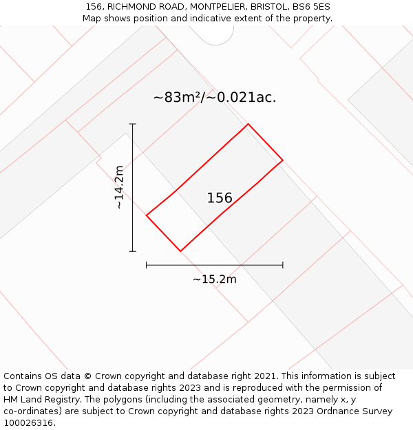 156, RICHMOND ROAD, MONTPELIER, BRISTOL, BS6 5ES: Plot and title map