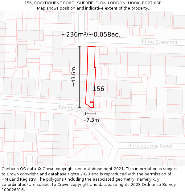 156, ROCKBOURNE ROAD, SHERFIELD-ON-LODDON, HOOK, RG27 0SR: Plot and title map