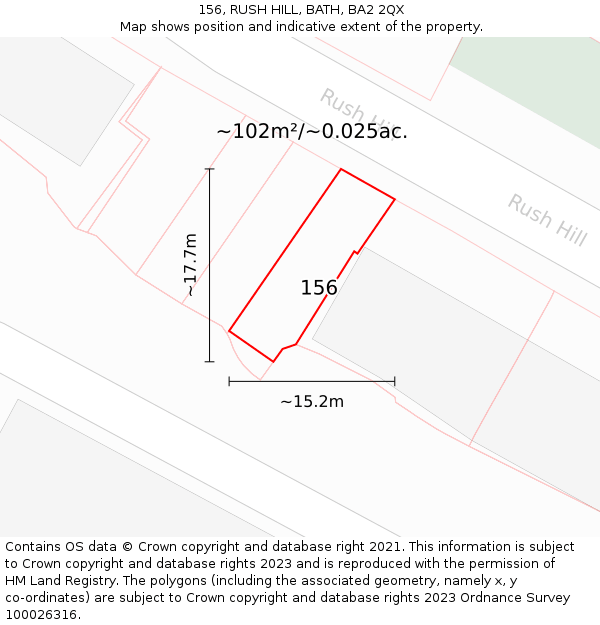 156, RUSH HILL, BATH, BA2 2QX: Plot and title map