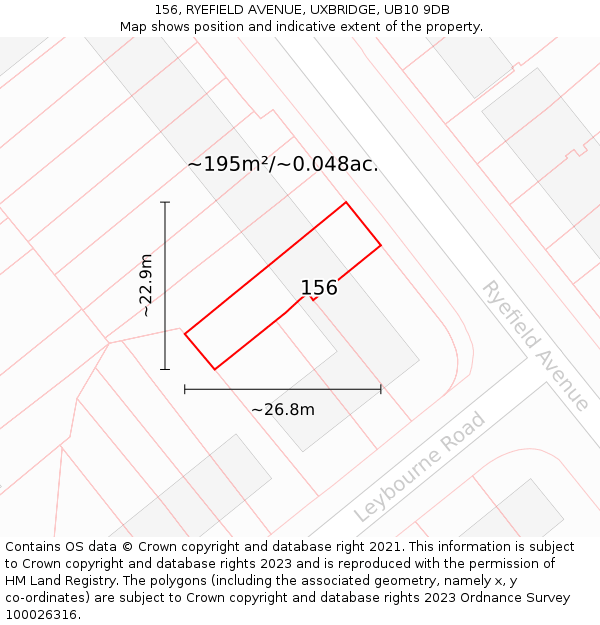 156, RYEFIELD AVENUE, UXBRIDGE, UB10 9DB: Plot and title map