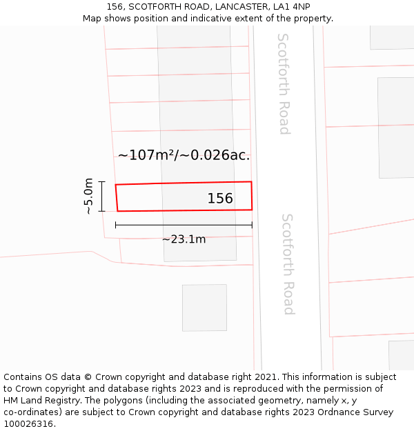 156, SCOTFORTH ROAD, LANCASTER, LA1 4NP: Plot and title map