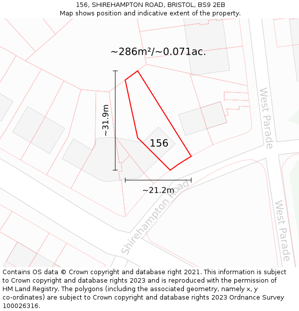 156, SHIREHAMPTON ROAD, BRISTOL, BS9 2EB: Plot and title map