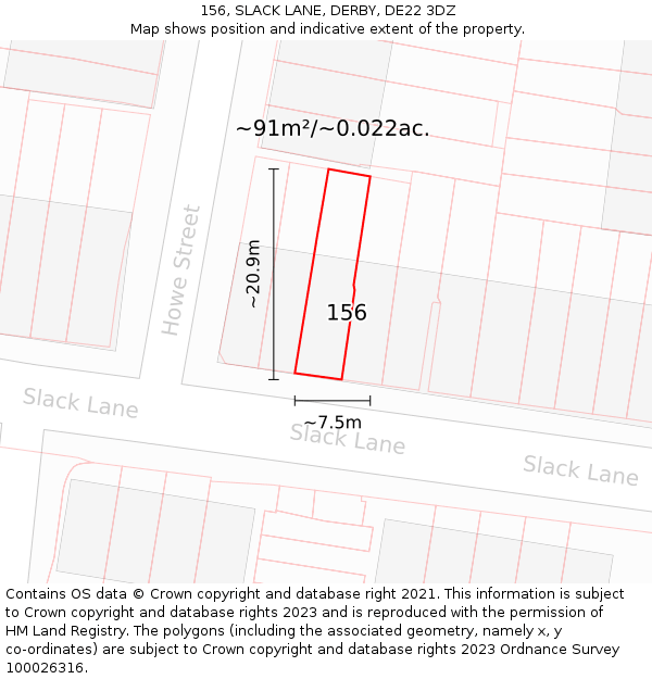 156, SLACK LANE, DERBY, DE22 3DZ: Plot and title map
