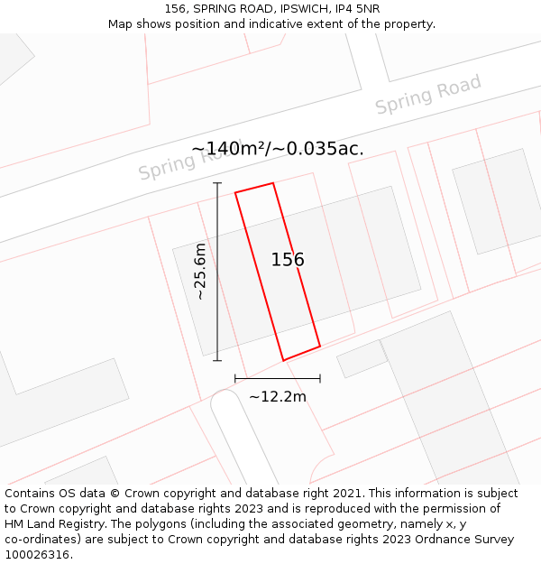 156, SPRING ROAD, IPSWICH, IP4 5NR: Plot and title map