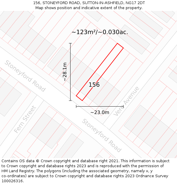 156, STONEYFORD ROAD, SUTTON-IN-ASHFIELD, NG17 2DT: Plot and title map