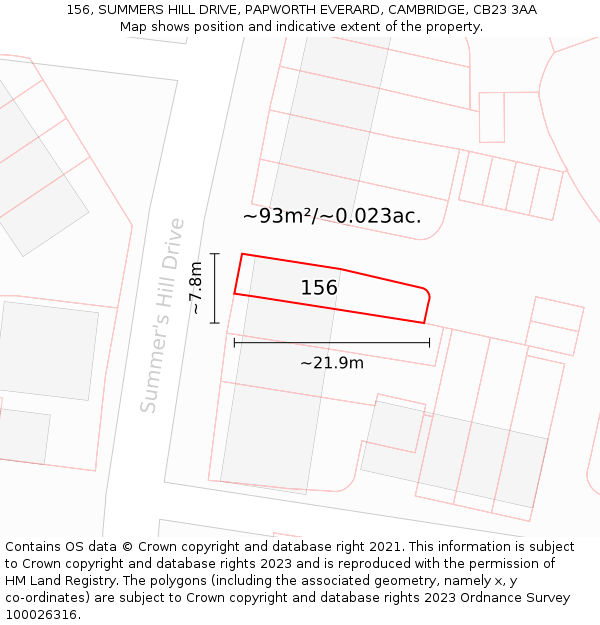 156, SUMMERS HILL DRIVE, PAPWORTH EVERARD, CAMBRIDGE, CB23 3AA: Plot and title map