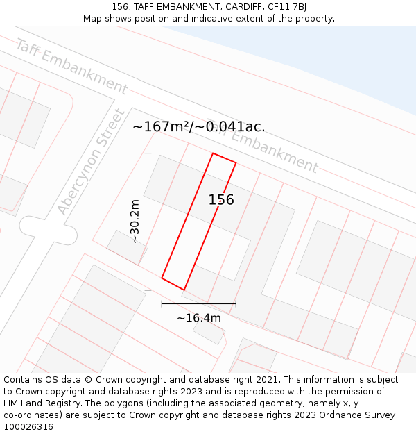 156, TAFF EMBANKMENT, CARDIFF, CF11 7BJ: Plot and title map