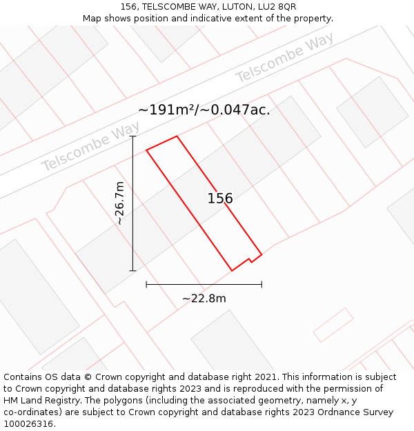 156, TELSCOMBE WAY, LUTON, LU2 8QR: Plot and title map
