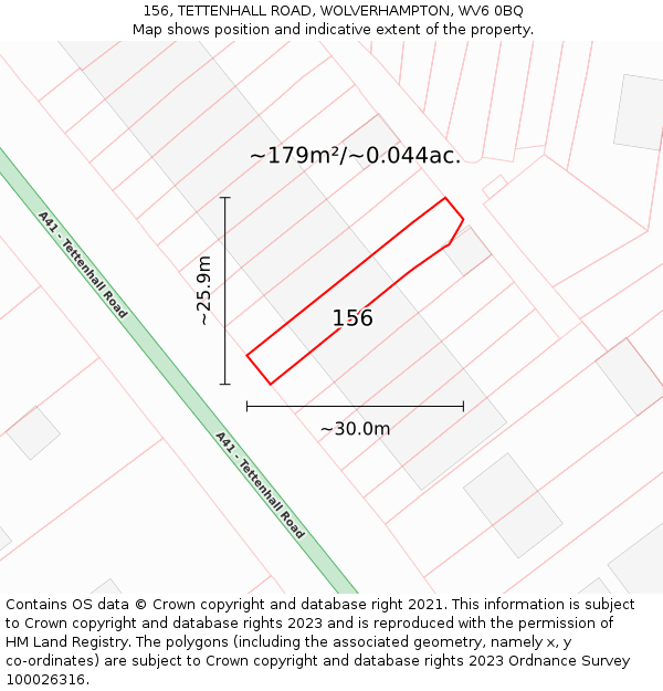 156, TETTENHALL ROAD, WOLVERHAMPTON, WV6 0BQ: Plot and title map