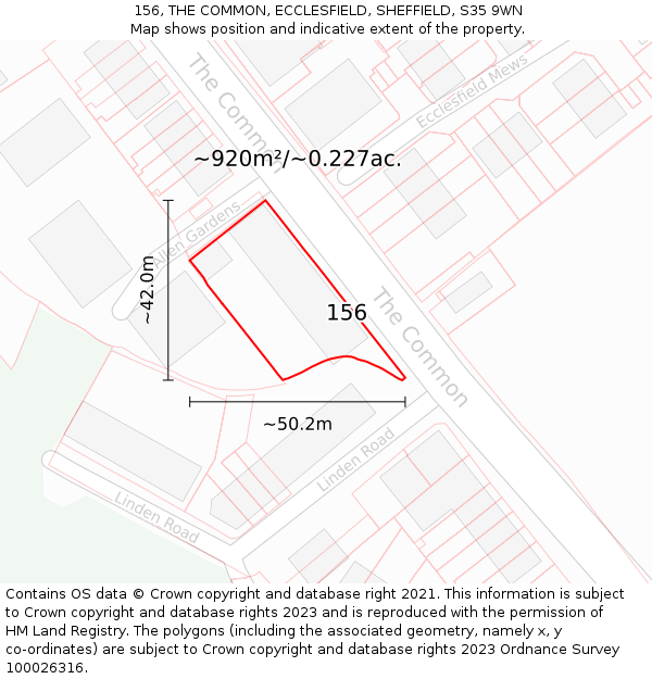 156, THE COMMON, ECCLESFIELD, SHEFFIELD, S35 9WN: Plot and title map