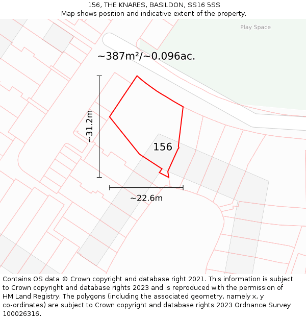 156, THE KNARES, BASILDON, SS16 5SS: Plot and title map