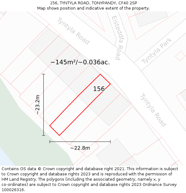 156, TYNTYLA ROAD, TONYPANDY, CF40 2SP: Plot and title map