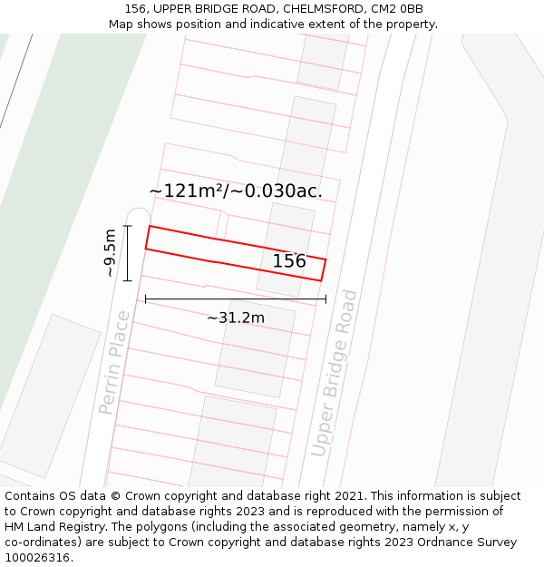 156, UPPER BRIDGE ROAD, CHELMSFORD, CM2 0BB: Plot and title map