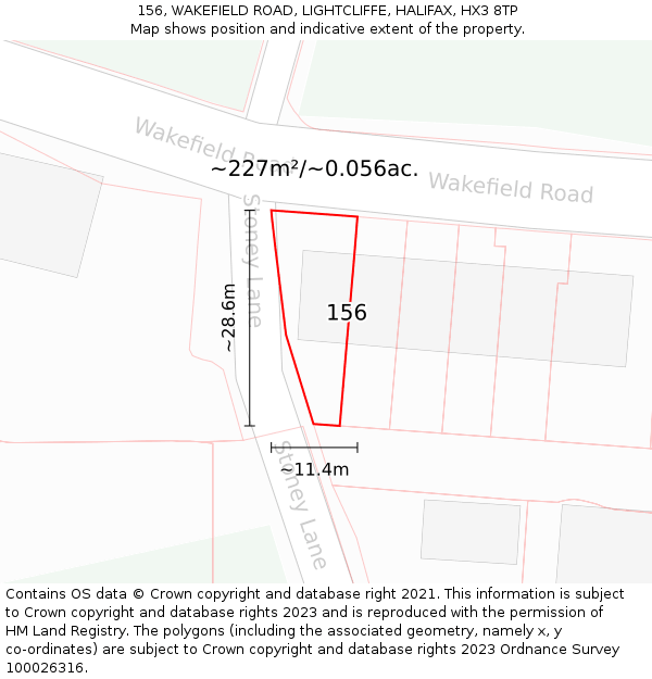 156, WAKEFIELD ROAD, LIGHTCLIFFE, HALIFAX, HX3 8TP: Plot and title map