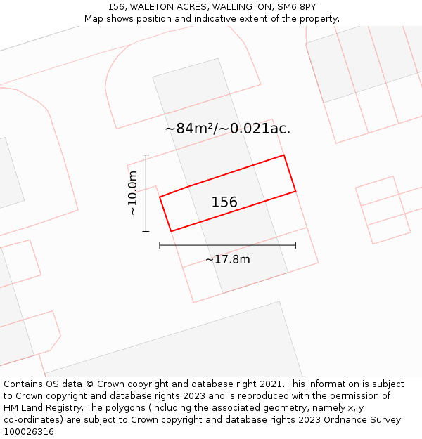 156, WALETON ACRES, WALLINGTON, SM6 8PY: Plot and title map