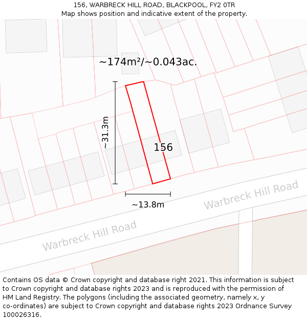 156, WARBRECK HILL ROAD, BLACKPOOL, FY2 0TR: Plot and title map