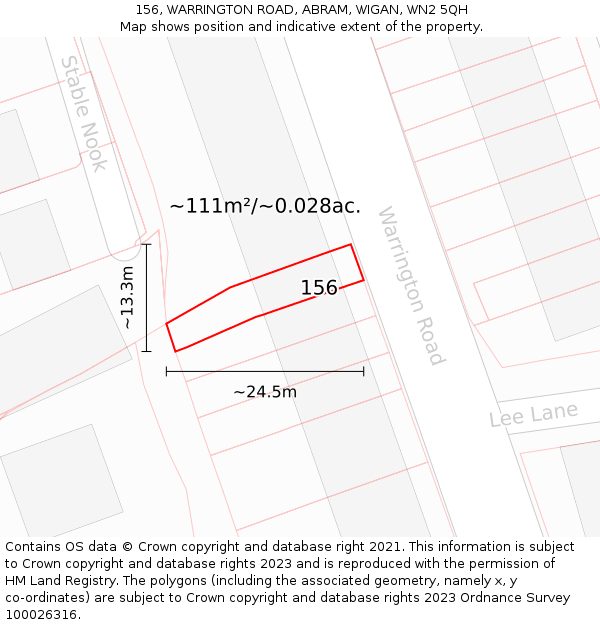 156, WARRINGTON ROAD, ABRAM, WIGAN, WN2 5QH: Plot and title map