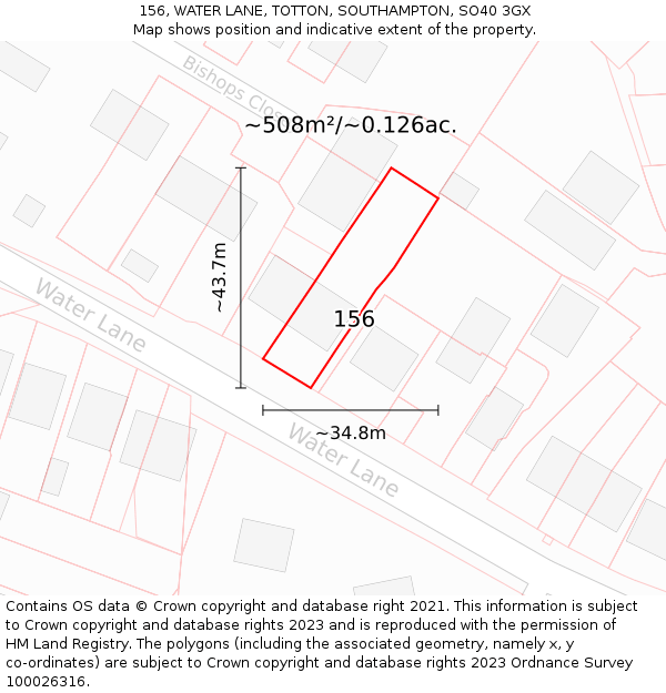 156, WATER LANE, TOTTON, SOUTHAMPTON, SO40 3GX: Plot and title map