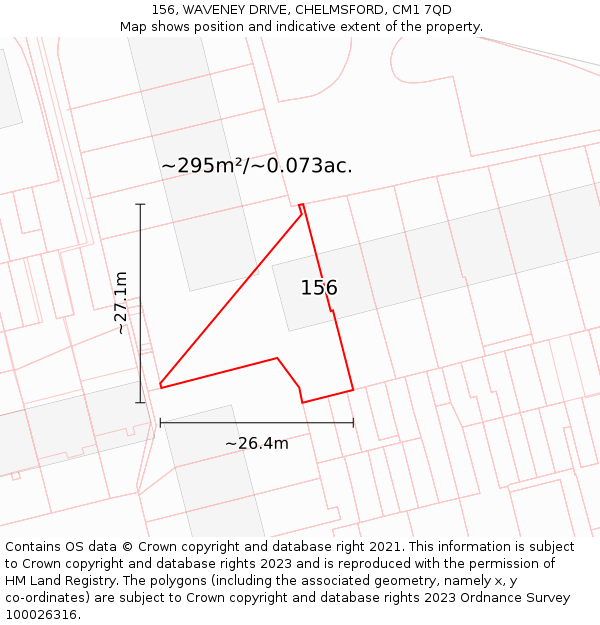 156, WAVENEY DRIVE, CHELMSFORD, CM1 7QD: Plot and title map