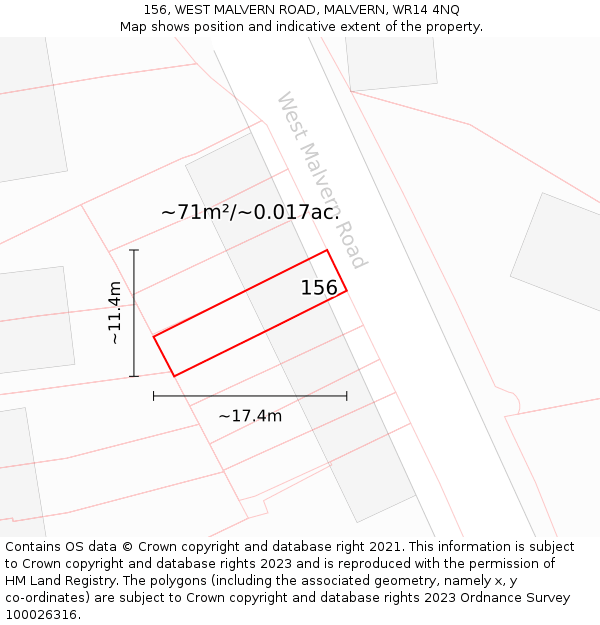 156, WEST MALVERN ROAD, MALVERN, WR14 4NQ: Plot and title map