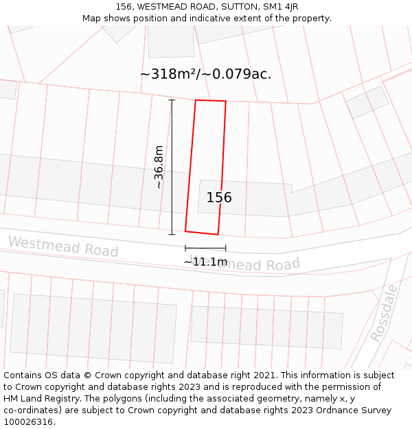 156, WESTMEAD ROAD, SUTTON, SM1 4JR: Plot and title map